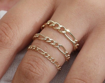 Solid Gold Figaro Chain Ring, 14k Gold Chain Ring, Figaro
