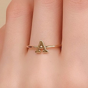 14k Solid Gold Initial Ring, High Polished Personalized Ring, Rose Gold, White Gold, Yellow Gold, Letter Ring, Custom Name Ring, Miley
