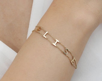 Sieraden Armbanden Schakelarmbanden 14k massief gouden naam armband-İnitial armband-letter armband-aangepaste armband-gepersonaliseerde gift-JX11 