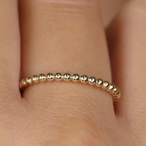 14k Solid Gold Beaded Band, Unique Stacking Ring, White, Yellow, Rose Gold, Dainty Wedding Band, Stackable Ring, Thin Gold Band, Kassidy