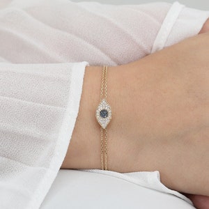 14k Gold and Diamond Evil Eye Bracelet, Spiritual Protection, Sapphire Bracelet, 14k Diamond Bracelet, Protection Bracelet, Elsie