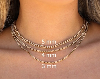 14k Gold Cuban Link Chain, Curb Link Chain, Chain Necklace, Gold Chain Choker, Yellow Gold, Rose Gold, White Gold, Unisex Chain Gift, Mira