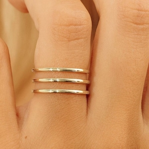14k Solid Gold Ring, Plain Gold Ring, Minimalist Dainty Thin Gold Ring, Triple Plain Band, Gift for Her, 14k Gold Dainty Plain Band, Makenna