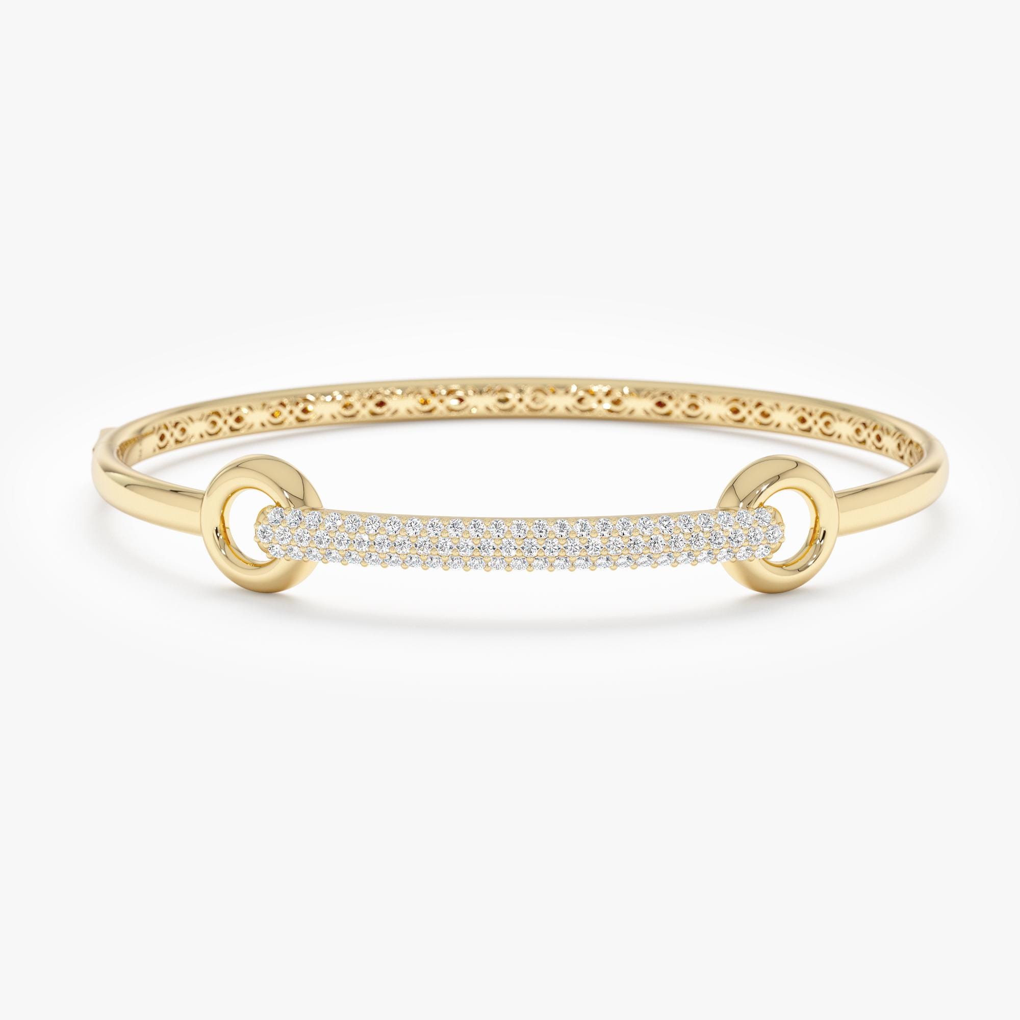 Interlocking Circle and Bar Bangle, Lab Grown Pave Diamonds, Trendy ...