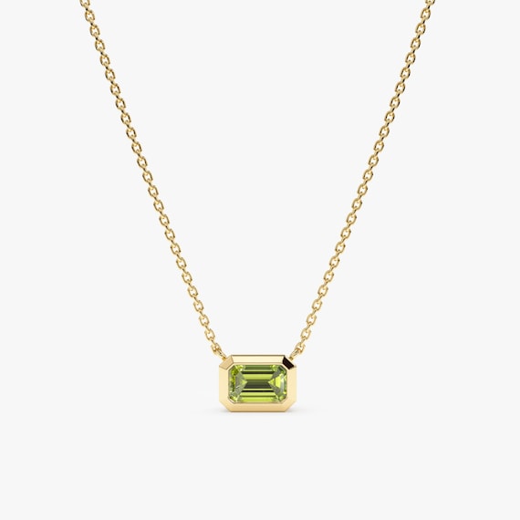 14k Gold Peridot Necklace, Octagon Peridot Stone, Birthstone Necklace, Bezel Setting Gold Cable Chain, Emerald Cut, August Birthstone, Luisa