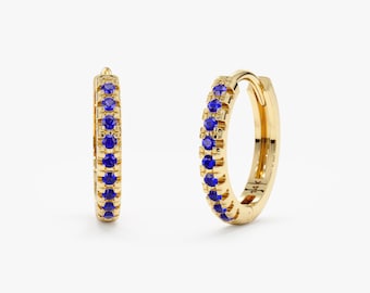 14k Gold Huggies, Blue Sapphire Earrings, Small Gold Hoops, Small Gold Huggie Earrings, Sold As A Pair, Small Hoop Earrings, Azuletta