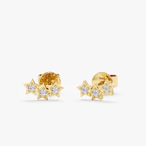 14k Gold Diamond Star Ear Crawlers, Mini Star Studs, Solid Gold Diamond Minimalist Earrings, Ear Climbers, Dainty Celestial Earrings, Vega