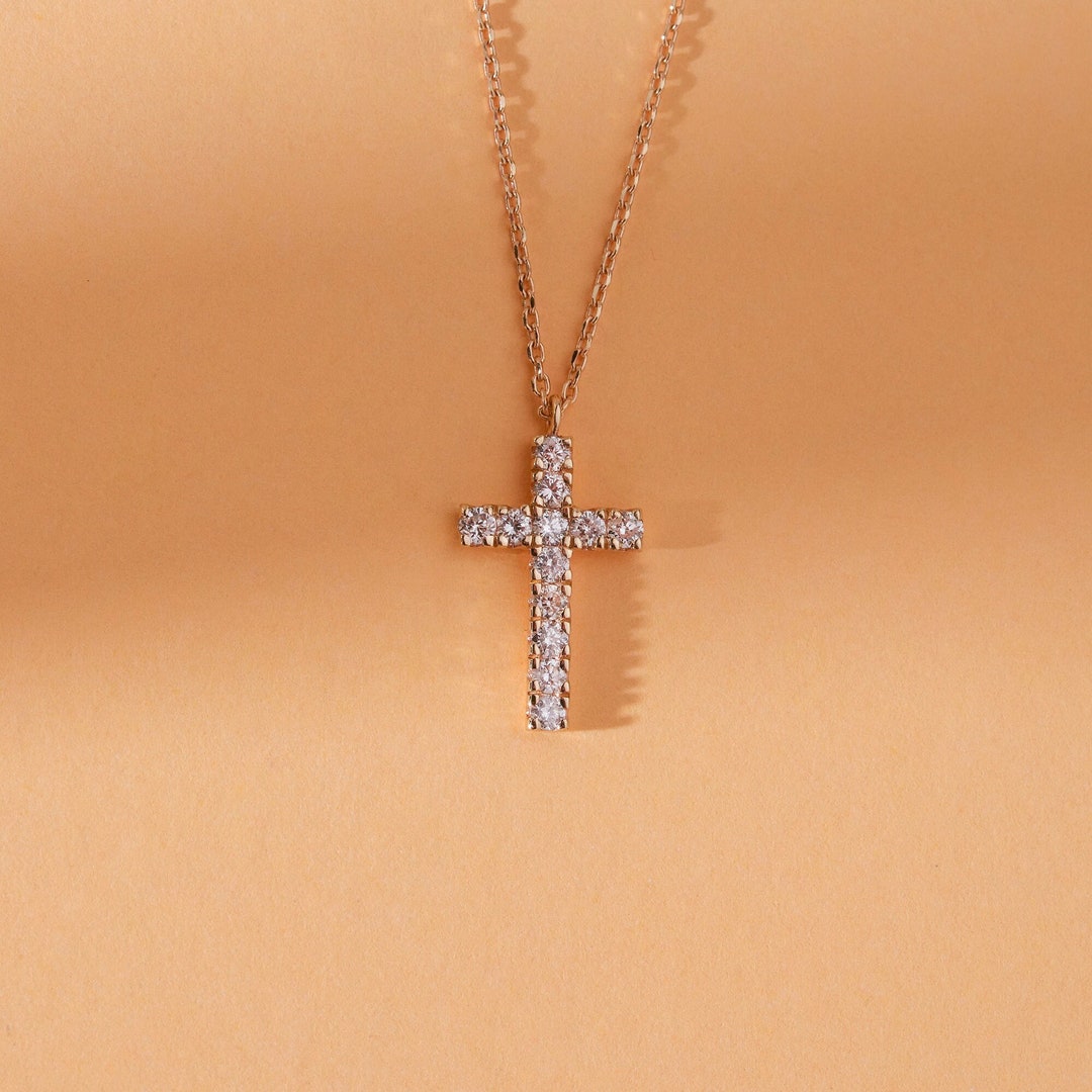 Diamond Cross Necklace 14k Solid Gold and Natural Diamonds Etsy
