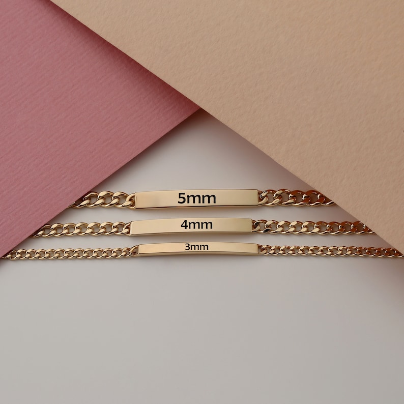 14K Gold ID Bracelet / Nola / Name Bar Bracelet / Solid Gold Etsy