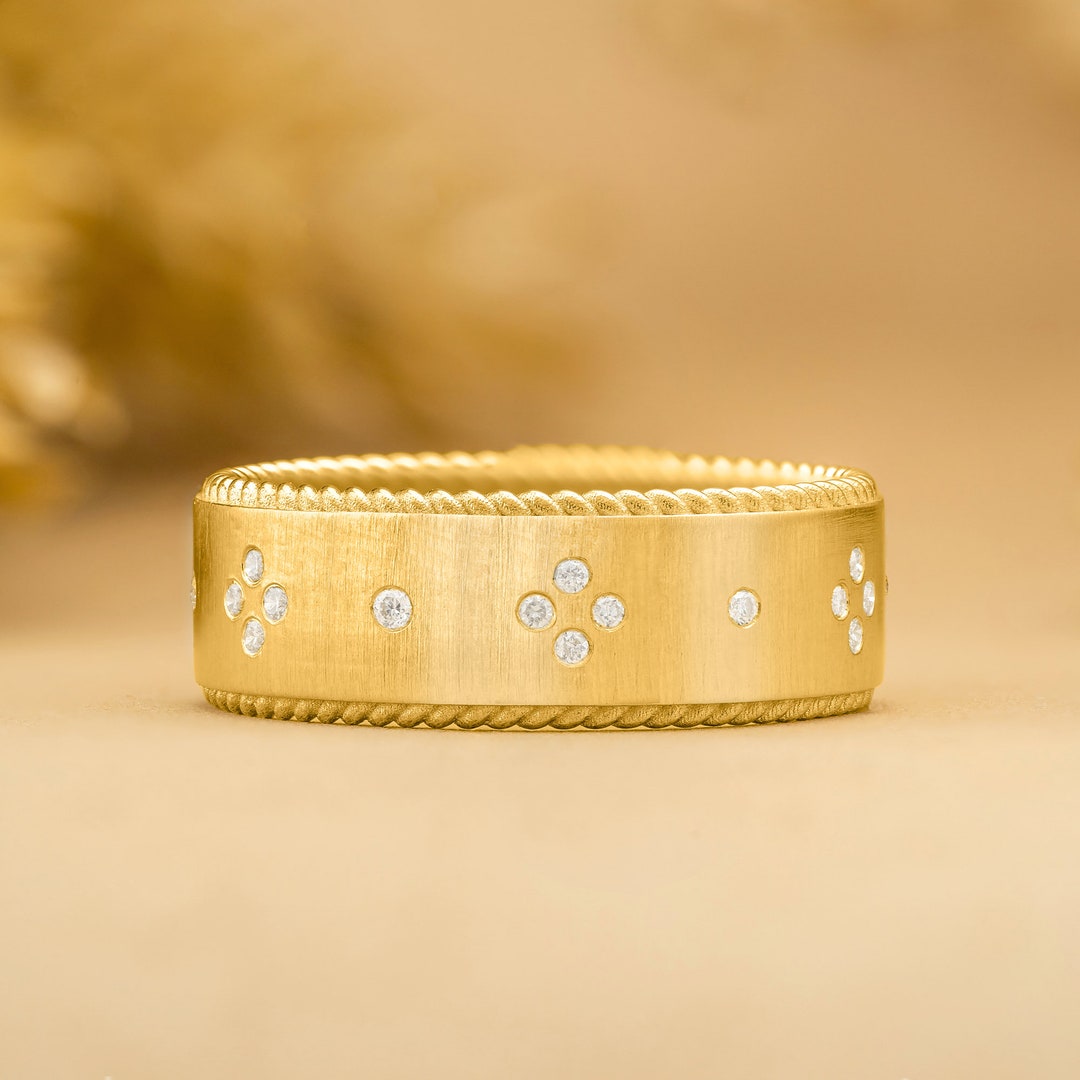 14k Solid Gold Diamond Statement Ring, Brushed Gold Ring, Matte Gold Ring, Wedding Band