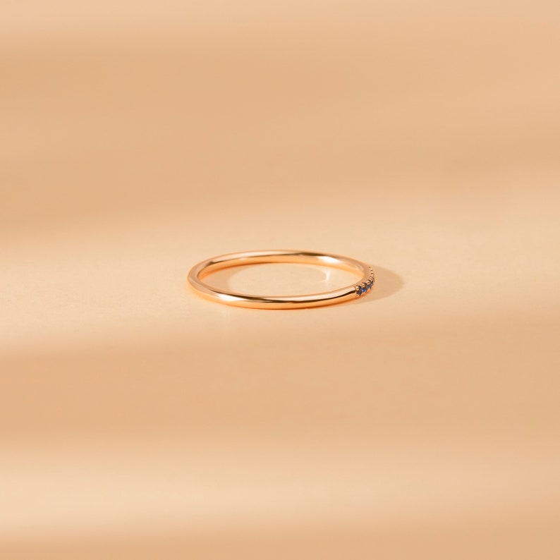 14k Gold Sapphire Ring, 1.2mm Thin Gold Band Ring, Solid Gold Minimalist Ring, Blue Sapphire, 14k Gold Delicate Gemstone Ring, Vanessa image 9