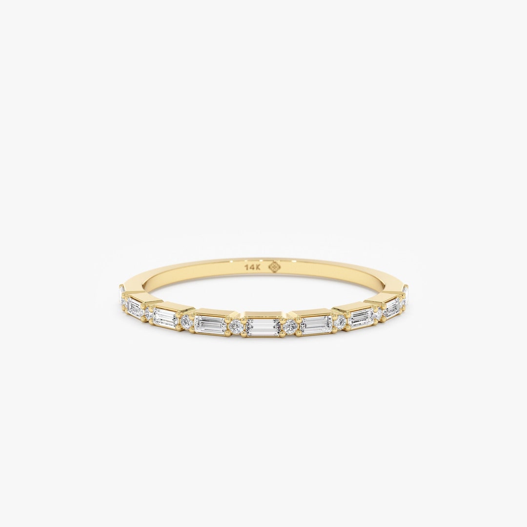 14k Baguette and Round Diamond Half Eternity Band,half Eternity Ring ...