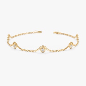 14k Gold Dangling Diamond Bezel Bracelet, Diamond by The Yard, Dainty Diamond Drops, Bridal Diamond Bracelet, 14k Rose, White, Yellow, Tanya
