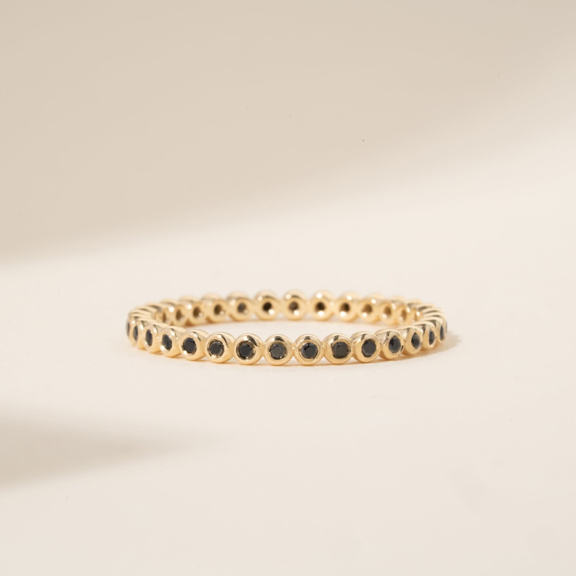 14k Gold Black Diamond Eternity Band, Dainty Black Diamond Ring, 18k Solid Gold, Engagement Ring Ret, Stacking Dainty Wedding Band, Alora