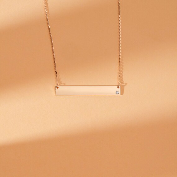 14k Gold Name Tag Necklace Personalized Gold Necklace Diamond