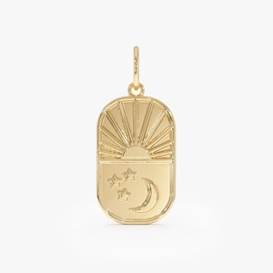 Gold Sun and Moon Pendant, Solid Gold Celestial Jewelry, Day & Night Charm, Necklace Charm Gift, 10K 14K 18K, Moon and Star Charm, Vioneth