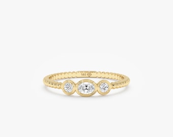 Bezel Set Oval Lab Grown Diamond Ring, 14k Solid Gold Stacking Bubble Ring, Agrippina