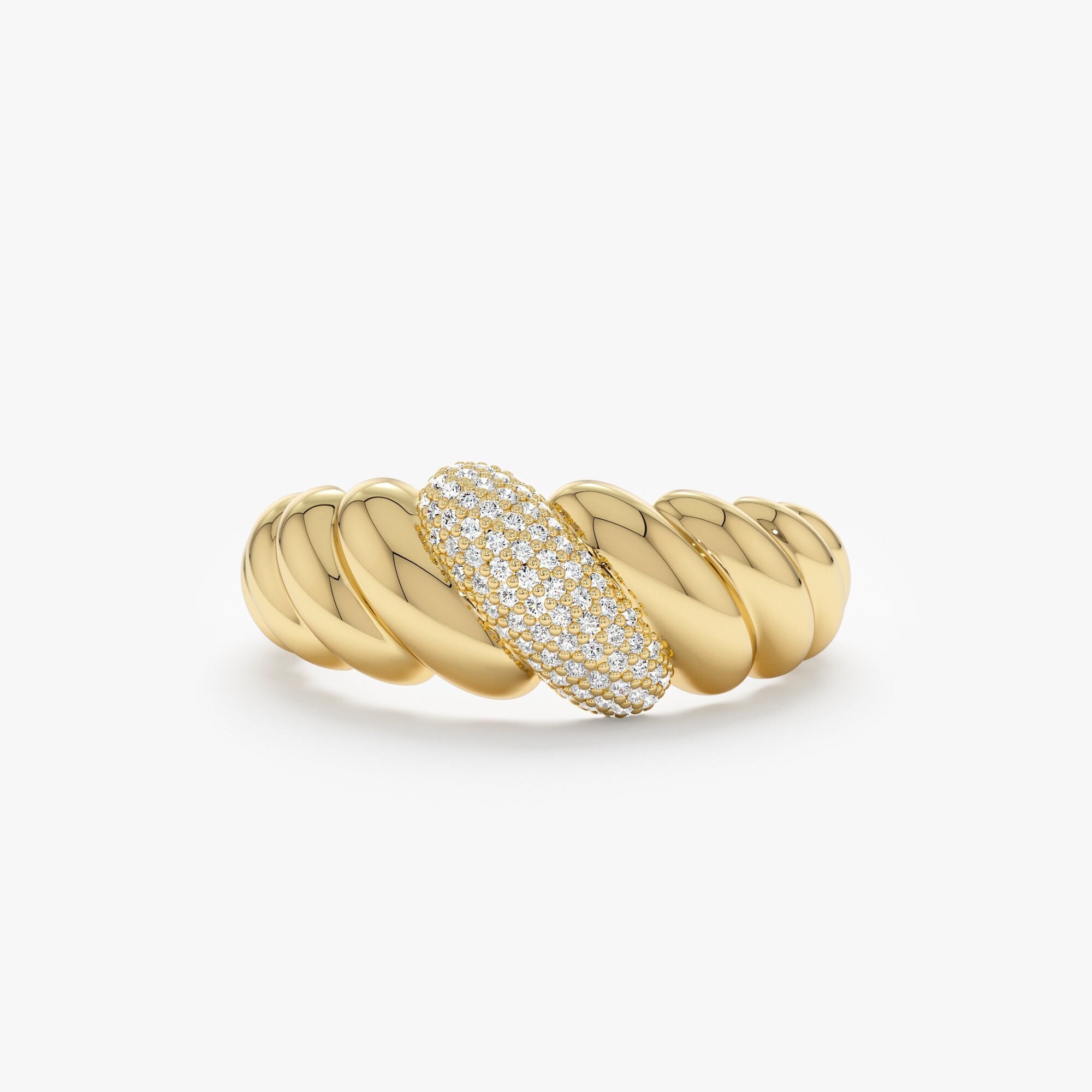 Amina Rind 14k Chunky Croissant Ring, Diamond Bubble Breaded Ring, Fine Fashion ...