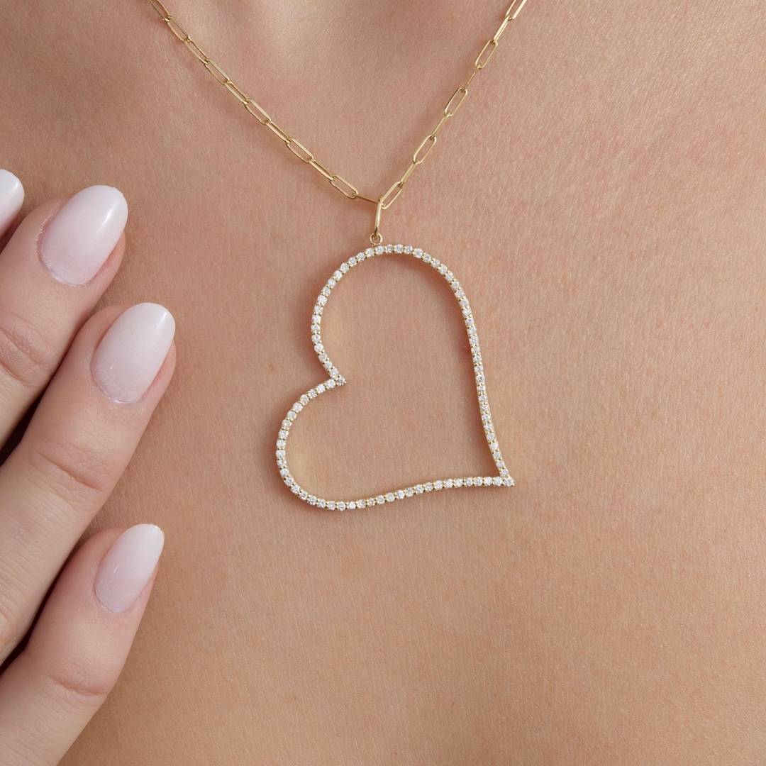 Gold & Diamond Large Heart Charm Necklace main image 1