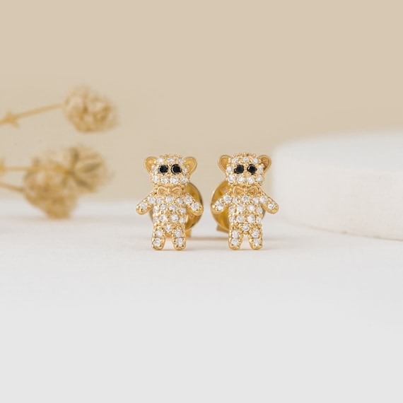 Diamond Teddy Bear Earrings, 14K Gold Teddy Bear Stud, Diamond Cute Cuddly  Bear, Gummy Bear, Pave Diamonds Stud, White Diamond Stud, Teddy - Etsy