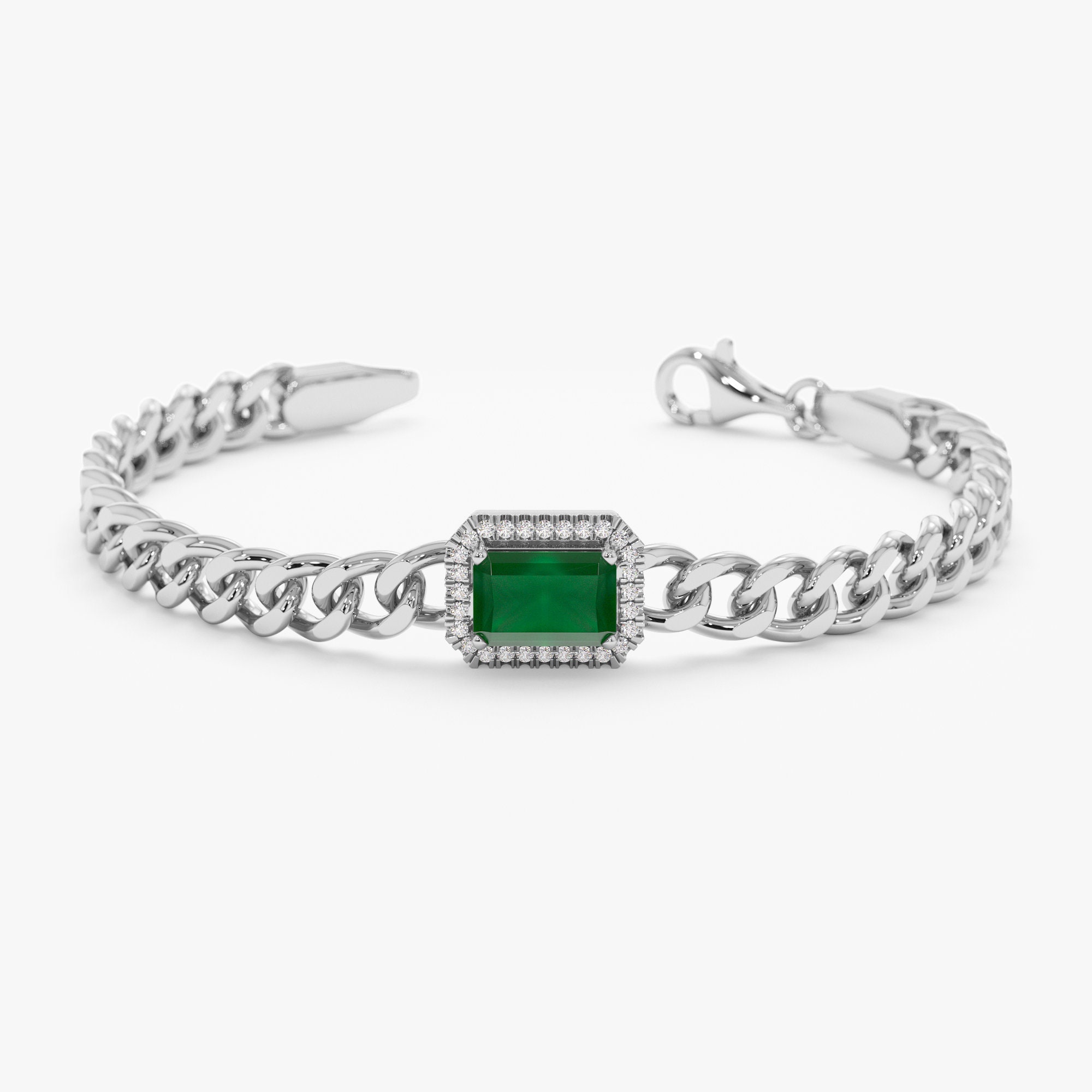 14k Solid Gold Emerald Bracelet Natural Emerald Bracelet 14k Emerald Bracelet Cuban Chain Bracelet Chunky Diamond Chain Bracelet Juliet Etsy