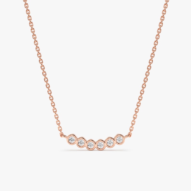 rose gold curved diamond bezel pendant necklace