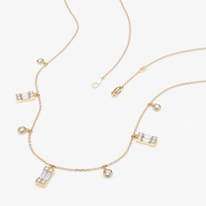 Baguette and Round Diamond Dangle Necklace, Solid Gold Layering Chain, Alternating Station Necklace, Bridal Jewelry, Jewelry Gift, Ezri bild 8