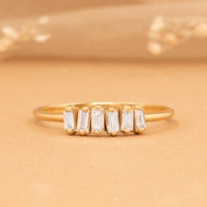 14k Gold Baguette Diamond Ring, Diamond Cluster Ring, Asymmetrical Diamond Setting, 14K Rose, White, Yellow, Minimalist Wedding Ring, Helena image 4