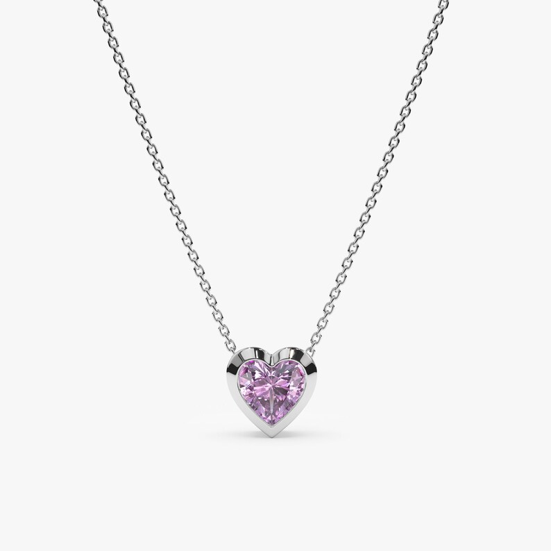 14k white gold natural amethyst heart pendant necklace