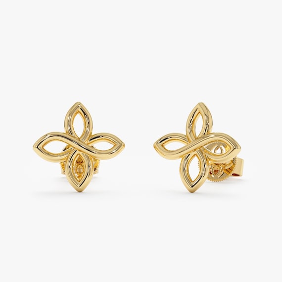 Dainty Gold Four Leaf Clover Stud Earrings, Minimalist Gold Flower