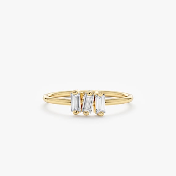 14 Solid Gold Diamond Baguette Ring, Cluster Ring, Engagement Ring, Promise Ring, Diamond Statement Ring, Stacking Ring, Rose Gold, Helena