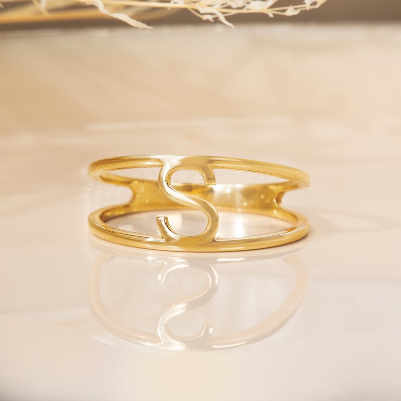 dainty initial ring in solid gold