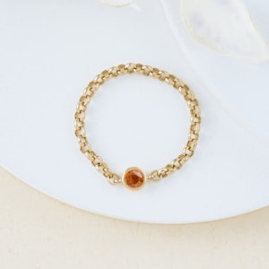 14k Gold Citrine Ring, Loose Gold Chain Ring, Bezel Birthstone Ring, Pinky Ring, November Birthstone, Birthday Gift, Everyday Ring, Adriana