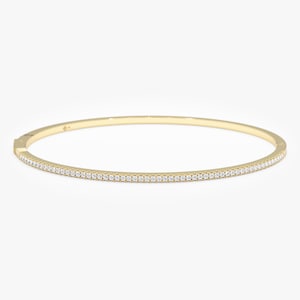 Diamond Bangle, 14k Solid Gold Dainty Bangle Diamond Bracelet, Shimmering Elegant Piece, Minimalist, Handmade Genuine Fine Jewelry, Jolan
