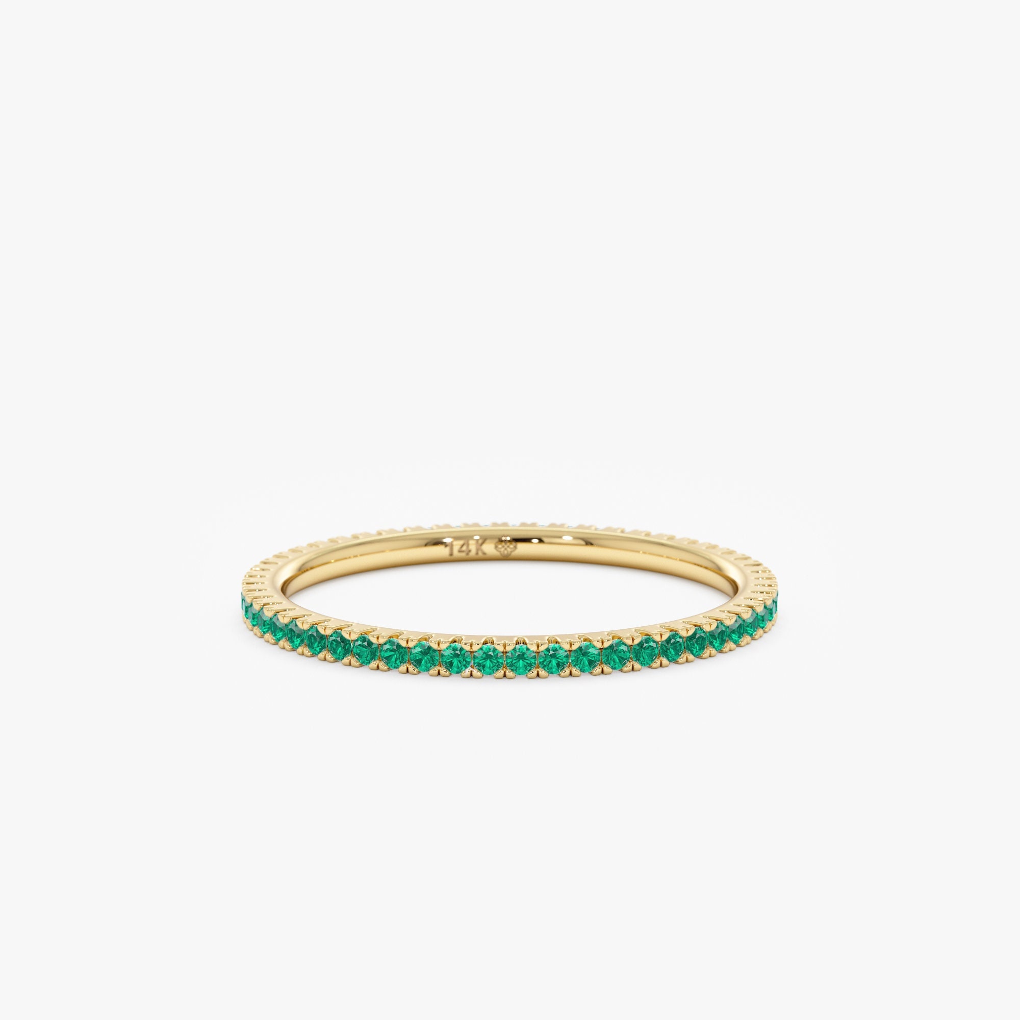 14k Emerald Eternity Ring, Emerald Ring, Thin Wedding Band, Dainty Eternity Ring, Solid Gold Natural Emerald, Handmade Stacking Ring, Kiki