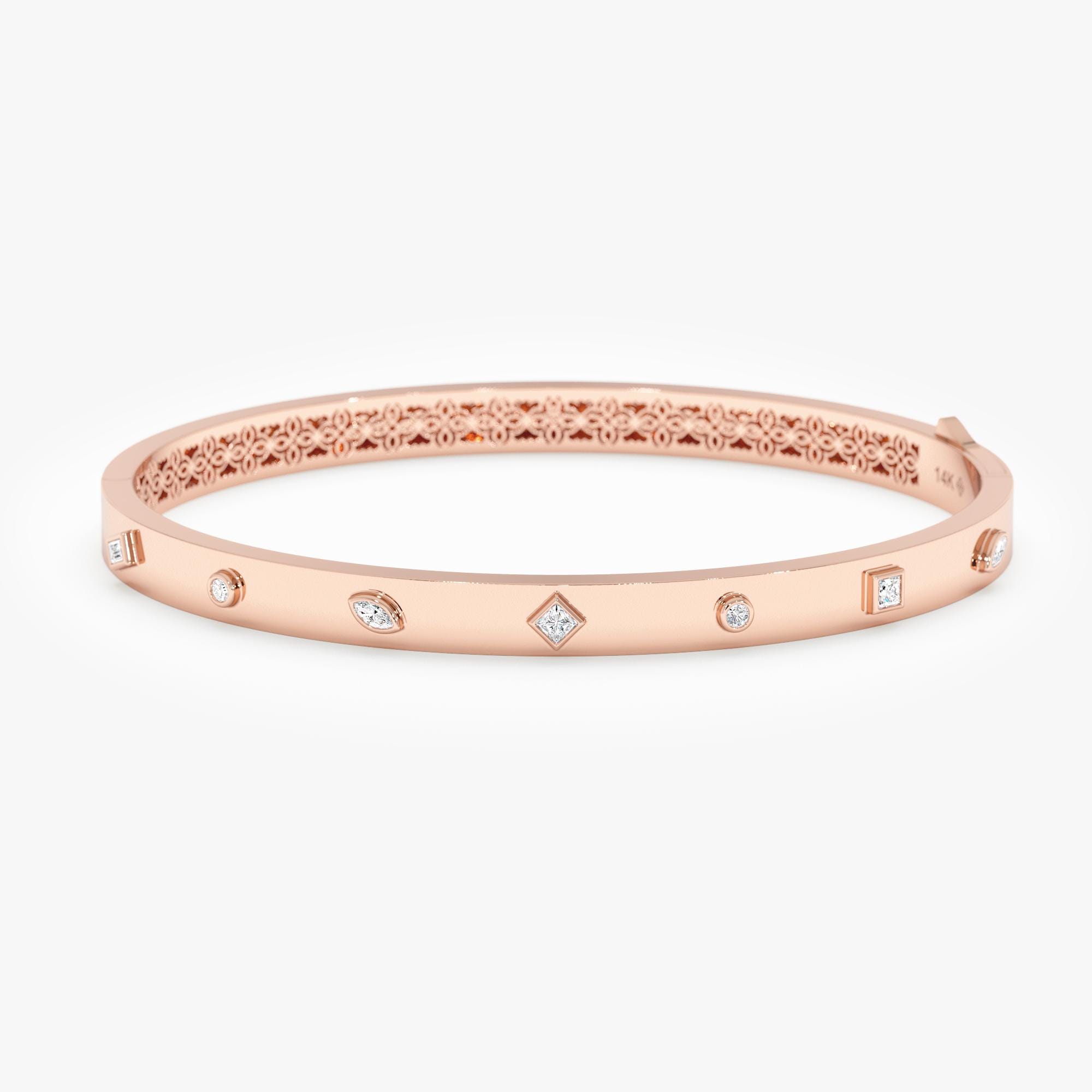 Genuine Gold Bangle, Mix Shape Diamond Bangle, Playful Design, Fancy ...