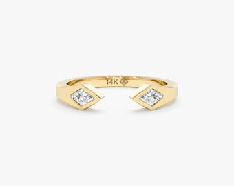 Solid Gold Cuff Ring, Lab-Grown Kite Diamond Open Band, Stackable Statement Ring, Hypatia