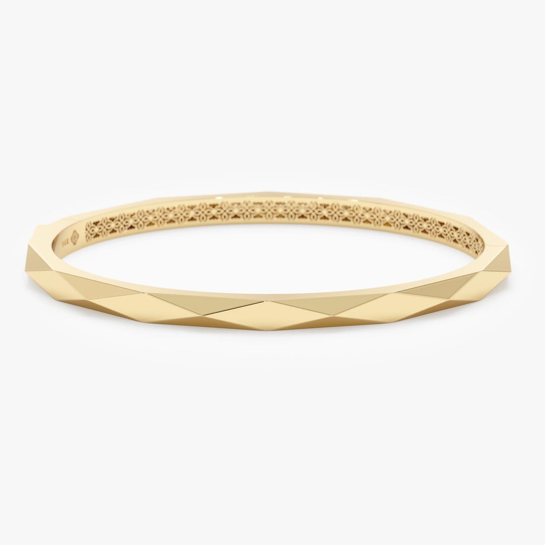 Triangular Bow Bangle 14k Gold Textured Bangle, Triangular Texture, Pyramid Detail, 10k 18k ...