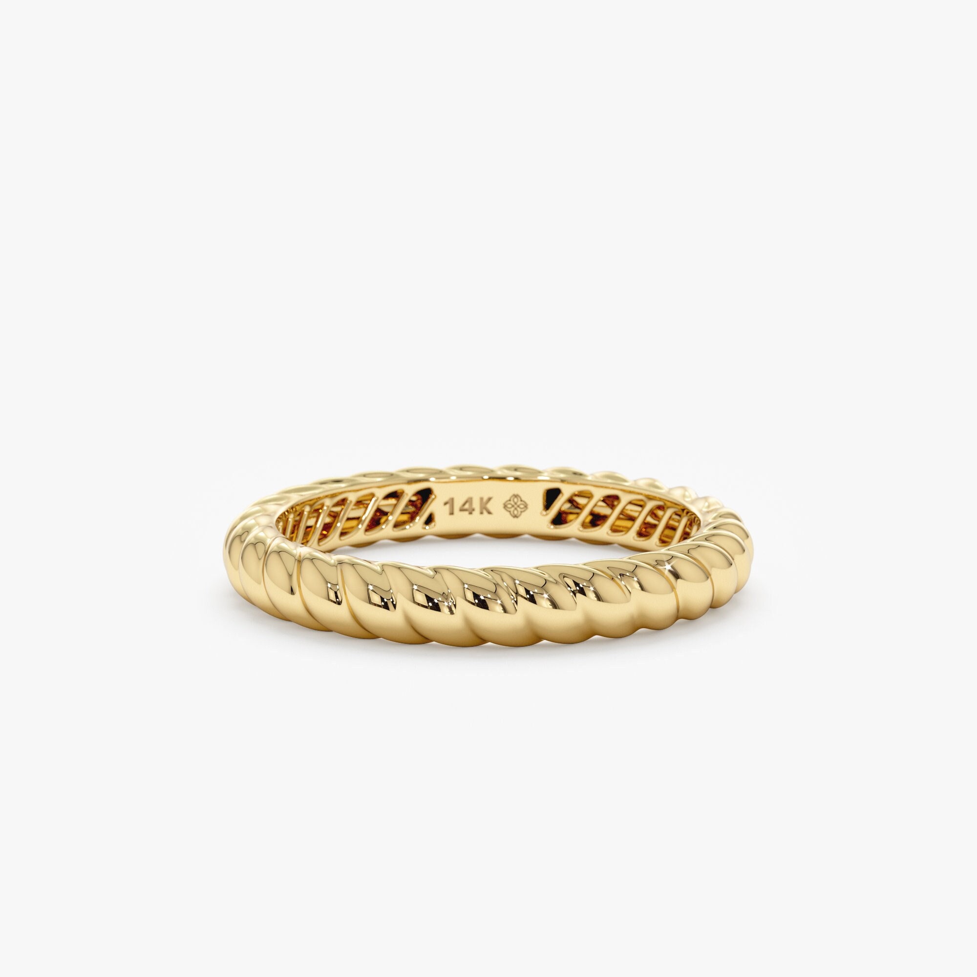 Plain Gold Rope Ring, Solid Gold Twist Band, Stackable Textured Ring ...