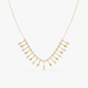 14k Gold Diamond Fringe Necklace, Natural Diamond Accents, Dainty Choker, Gold Stacking Necklace, Minimalist Necklace, Bridal Jewelry, Bria