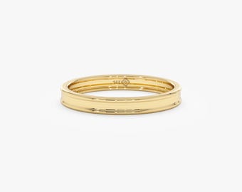 14k Gold Grooved Wedding Band, Solid Gold Stacking Ring, Sybil