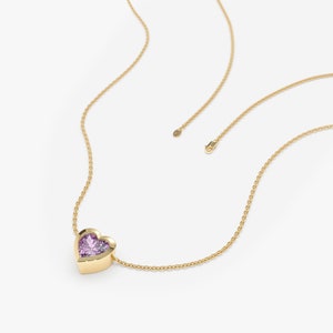 14k Gold Amethyst Necklace, Heart Necklace, Heart Shape Natural Gemstone, Solid Gold Necklace, Birthstone Necklace, Layering Necklace, Ashly image 3