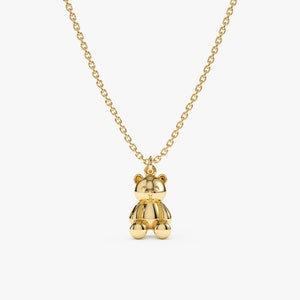 Solid Gold Teddy Bear Necklace, Cute Bear Pendant Necklace, Solid Cute Charm, Gift for Daughter, Gold Gummy Bear Charm, Cuddly Bear, Teddy