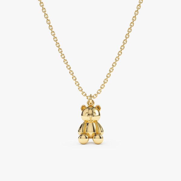 Solid Gold Teddy Bear Necklace, Cute Bear Pendant Necklace, Solid Cute Charm, Gift for Daughter, Gold Gummy Bear Charm, Cuddly Bear, Teddy