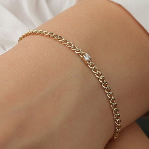 Solid Gold Cuban Link Chain Bracelet 