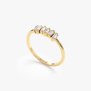 14k Gold Baguette Diamond Ring, Diamond Cluster Ring, Asymmetrical Diamond Setting, 14K Rose, White, Yellow, Minimalist Wedding Ring, Helena image 9