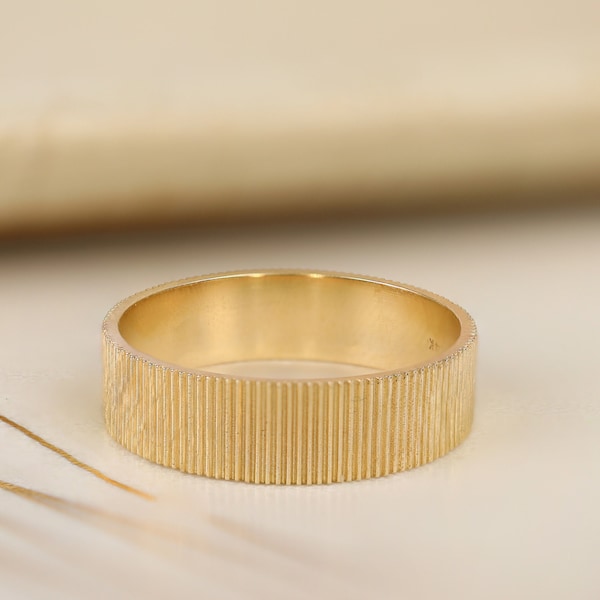 14k Gold Wedding Band, Dainty Wedding Band, Unusual Ring, 14k Solid Gold Band, Unique Brushed Gold, Matte Finish, Anniversary Gift, Bonnie