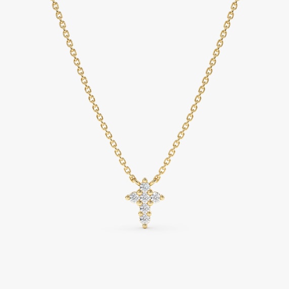 Tiny Diamond Cross Necklace Solid Gold Cross Charm kleine