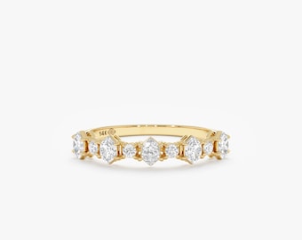 Lab Diamond Jewelry, Square Set Diamond Half-Eternity Ring, Handmade Band, Cosima