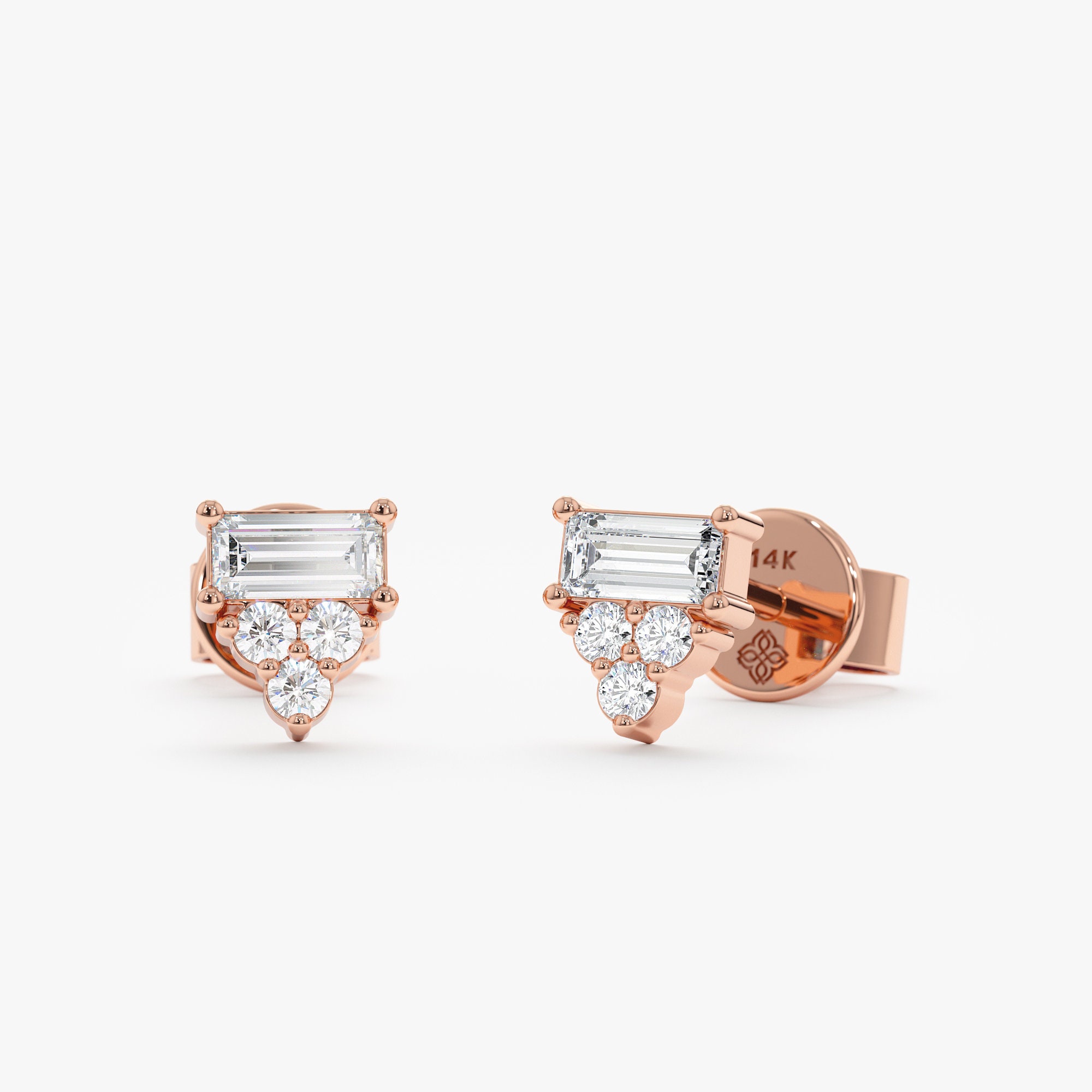 14K 5mm Illusion Setting Diamond Studs 14K Rose Gold